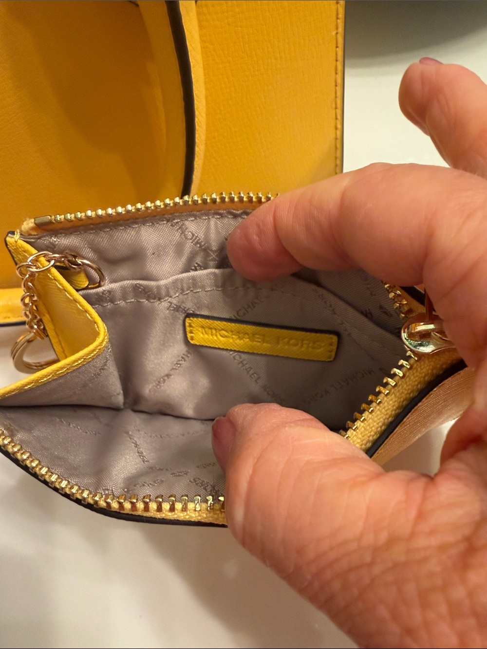 Michael Kors Yellow Leather Satchel with Zip Card Case - Picture 10 of 11